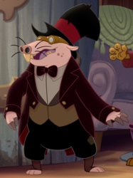 Size: 350x469 | Tagged: safe, screencap, species:anthro, species:plantigrade anthro, my little pony: the movie (2017), bow tie, clothing, cropped, goggles, hat, klugetown, male, naked mole rat, solo focus, suit, top hat, verko, whiskers