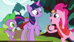 Size: 1280x720 | Tagged: safe, screencap, character:pinkie pie, character:twilight sparkle, character:twilight sparkle (alicorn), species:alicorn, species:pony, episode:what about discord?, g4, my little pony: friendship is magic, back to the future, clothing, costume, glasses, marty mcfly, pinkie klein, pinkie mcpie, tree, vest