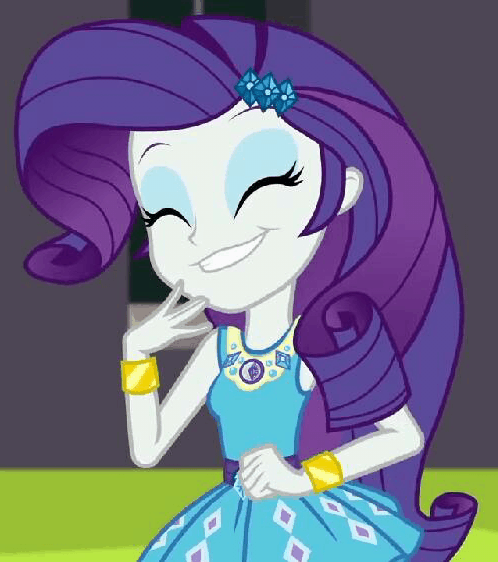 Size: 498x562 | Tagged: safe, screencap, character:rarity, episode:text support, g4, my little pony:equestria girls, animated, bracelet, clothing, cropped, cute, dress, eyes closed, geode of shielding, giggling, grin, jewelry, magical geodes, raribetes, smiling, solo, text support: rarity