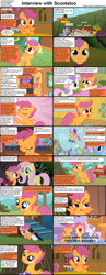 Size: 1282x3304 | Tagged: safe, screencap, character:apple bloom, character:berry punch, character:berryshine, character:carrot top, character:cloud kicker, character:daisy, character:derpy hooves, character:diamond tiara, character:fluttershy, character:golden harvest, character:lemon hearts, character:minuette, character:sassaflash, character:scootaloo, character:sea swirl, character:shoeshine, character:snails, character:sweetie belle, character:twinkleshine, character:twist, character:white lightning, species:chicken, species:earth pony, species:pegasus, species:pony, species:unicorn, comic:celestia's servant interview, background pony, caption, comic, cutie mark crusaders, female, filly, interview, mare
