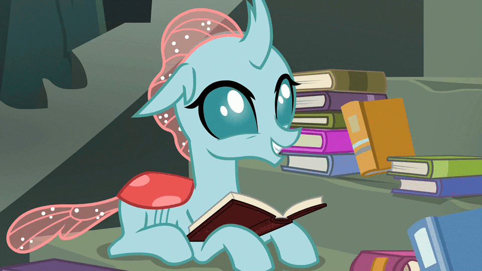 Size: 960x540 | Tagged: safe, screencap, character:ocellus, species:changeling, species:reformed changeling, episode:school daze, g4, my little pony: friendship is magic, animated, book, bookworm, castle of the royal pony sisters, cute, diaocelles, gif, reading, solo, talking