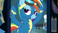 Size: 1920x1080 | Tagged: safe, screencap, character:fleetfoot, character:rainbow dash, episode:grannies gone wild, g4, my little pony: friendship is magic, beautiful, bedroom eyes, clothing, goggles, lidded eyes, tv-y, uniform, wonderbolts uniform