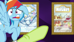Size: 1920x1080 | Tagged: safe, screencap, character:granny smith, character:rainbow dash, episode:grannies gone wild, g4, my little pony: friendship is magic, buffet, bust, disappointed, granny smith choosing poster, meme origin, pointing, portrait