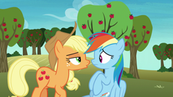 Size: 1920x1080 | Tagged: safe, screencap, character:applejack, character:rainbow dash, episode:grannies gone wild, g4, my little pony: friendship is magic, apple tree, out of context, tree