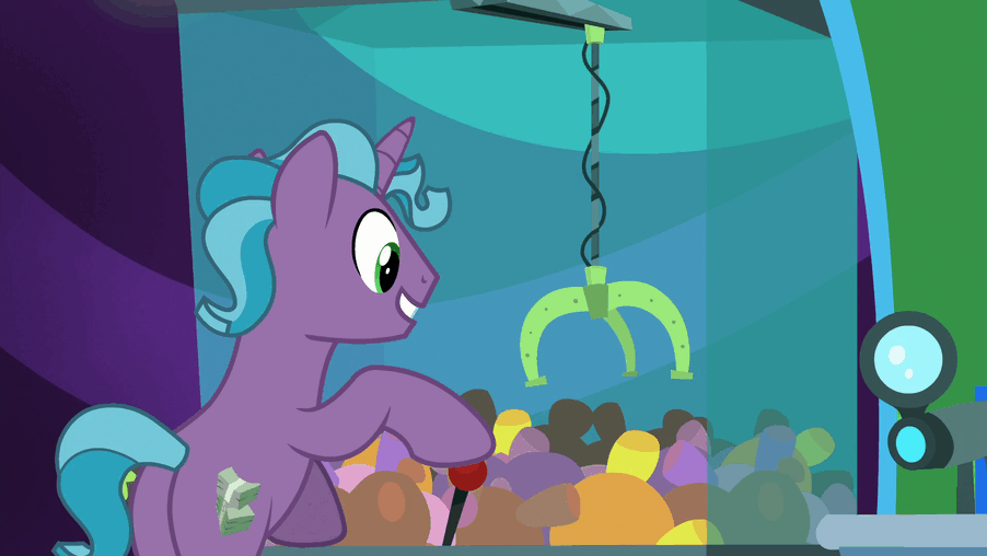 Size: 902x508 | Tagged: safe, screencap, character:fat stacks, character:rainbow dash, species:pegasus, species:pony, species:unicorn, episode:grannies gone wild, g4, my little pony: friendship is magic, animated, background pony, casino, claw machine, female, gif, las pegasus, las pegasus resident, male, mare