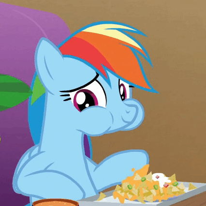 Size: 426x426 | Tagged: safe, screencap, character:rainbow dash, species:pegasus, species:pony, episode:grannies gone wild, g4, my little pony: friendship is magic, animated, aweeg*, chewing, chips, cropped, cute, dashabetes, eating, food, gif, loop, nachos, puffy cheeks, smiling, solo