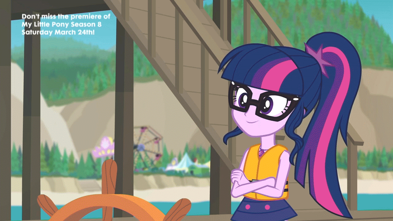 Size: 1280x720 | Tagged: safe, screencap, character:rarity, character:twilight sparkle, character:twilight sparkle (scitwi), species:eqg human, episode:the salty sails, g4, my little pony:equestria girls, animated, boat, chest, clothing, disapproval, gif, hat, magic, swimsuit