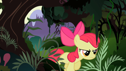 Size: 1280x720 | Tagged: safe, screencap, character:apple bloom, species:earth pony, species:pony, episode:the cutie pox, g4, my little pony: friendship is magic, angry, everfree forest, female, fern, filly, foal, forest, mountain, solo, walking