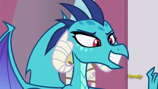 Size: 540x304 | Tagged: safe, screencap, character:princess ember, species:dragon, episode:triple threat, g4, my little pony: friendship is magic, animated, claws, dragon wings, dragoness, eyebrow wiggle, eyebrows, female, gif, horns, solo, spread wings, teeth, wings