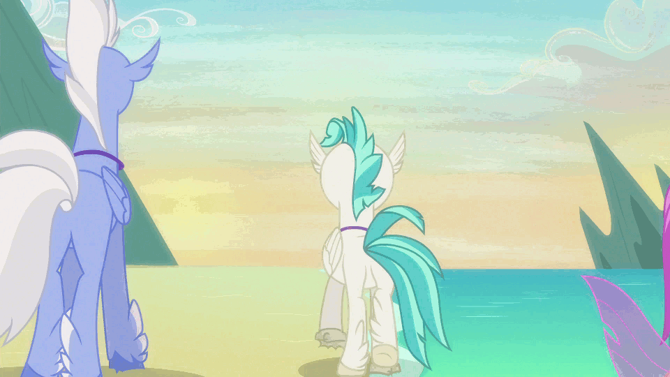 Size: 960x540 | Tagged: safe, screencap, character:ocean flow, character:sky beak, character:terramar, species:classical hippogriff, species:hippogriff, species:seapony (g4), episode:surf and/or turf, g4, my little pony: friendship is magic, animated, family, father and son, female, husband and wife, male, mother and son, transformation