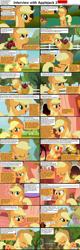 Size: 1282x4019 | Tagged: safe, screencap, character:applejack, species:earth pony, species:pony, comic:celestia's servant interview, caption, comic, female, interview, mare, solo