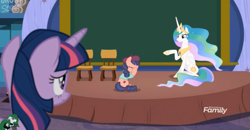 Size: 1741x907 | Tagged: safe, screencap, character:princess celestia, character:raspberry beret, character:twilight sparkle, character:twilight sparkle (alicorn), species:alicorn, species:pony, episode:horse play, g4, my little pony: friendship is magic, chair, crying
