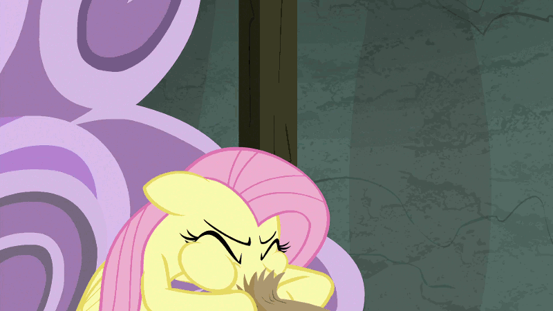 Size: 800x450 | Tagged: safe, screencap, character:fluttershy, character:princess celestia, species:alicorn, species:pegasus, species:pony, episode:horse play, g4, my little pony: friendship is magic, animated, cute, cutelestia, eye contact, eyes closed, female, floppy ears, grin, hyperventilating, lidded eyes, looking at each other, mare, momlestia fuel, nervous, open mouth, paper bag, phobiashy, puffy cheeks, raised hoof, shyabetes, sitting, smiling, talking, wide eyes