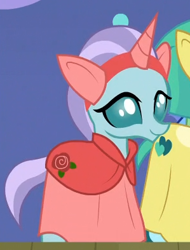Size: 299x393 | Tagged: safe, screencap, character:ocellus, character:smolder, species:changeling, species:reformed changeling, episode:horse play, g4, my little pony: friendship is magic, clothing, costume, cropped, cute, cuteling, diaocelles, fake ears, fake horn, female, solo focus