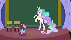 Size: 1920x1080 | Tagged: safe, screencap, character:princess celestia, character:raspberry beret, episode:horse play, g4, my little pony: friendship is magic, bipedal, rearing