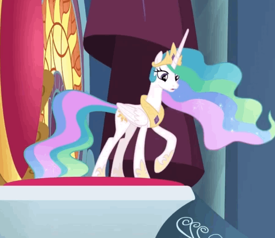 Size: 893x773 | Tagged: safe, screencap, character:princess celestia, species:alicorn, species:pony, episode:horse play, g4, my little pony: friendship is magic, animated, canterlot castle, cropped, cute, cutelestia, female, happy, hoof shoes, mare, my little pony, ohmygosh, prancelestia, sillestia, silly, solo, throne, throne room, trotting, trotting in place
