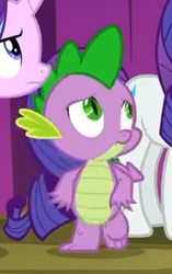 Size: 184x293 | Tagged: safe, screencap, character:rarity, character:spike, character:starlight glimmer, species:dragon, episode:horse play, g4, my little pony: friendship is magic, cropped, female, male, scrunchy face
