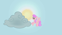 Size: 1280x720 | Tagged: safe, screencap, species:pegasus, species:pony, episode:look before you sleep, g4, my little pony: friendship is magic, background pony, cloud, female, flying, fuchsia berry, mare, raincloud, recolor, smiling, solo, sun