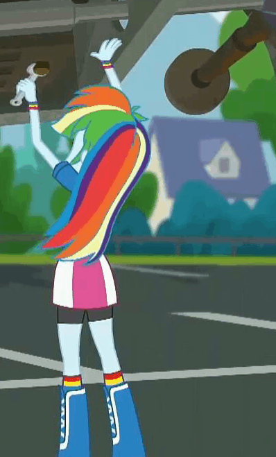 Size: 398x659 | Tagged: safe, screencap, character:rainbow dash, episode:get the show on the road, eqg summertime shorts, g4, my little pony:equestria girls, animated, cropped, gif, mechanic, solo