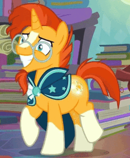 Size: 254x310 | Tagged: safe, screencap, character:sunburst, species:pony, species:unicorn, episode:the parent map, g4, animated, book, booty call, cropped, cute, cutie mark, faec, gif, glowing cutie mark, grin, happy, male, open mouth, smiling, solo, stallion, sunbetes, trotting, trotting in place