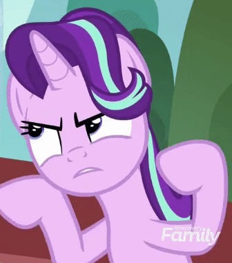 Size: 336x381 | Tagged: safe, screencap, character:starlight glimmer, species:pony, species:unicorn, episode:the parent map, g4, air quotes, angry, animated, cropped, female, frown, gif, gritted teeth, implying, mare, sire's hollow, solo