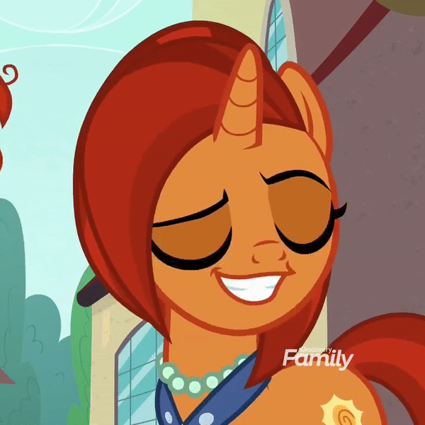 Size: 600x600 | Tagged: safe, screencap, character:stellar flare, species:pony, species:unicorn, episode:the parent map, g4, animated, cropped, discovery family logo, dreamworks face, faec, female, gif, lidded eyes, mare, open mouth, raised eyebrow, sire's hollow, smiling, solo, stellarsmug, talking, teeth