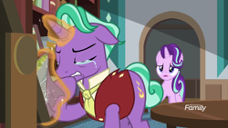 Size: 1920x1080 | Tagged: safe, screencap, character:firelight, character:starlight glimmer, episode:the parent map, g4, chalkboard, clothing, crying, discovery family logo, eyes closed, levitation, magic, sad, sire's hollow, telekinesis