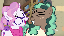 Size: 1920x1080 | Tagged: safe, screencap, character:minty mocha, character:raspberry latte, species:pony, episode:the parent map, g4, discovery family logo, haha no, laughing