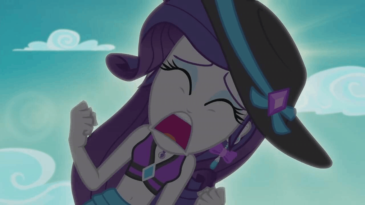 Size: 1280x720 | Tagged: safe, screencap, character:rarity, episode:lost and found, g4, my little pony:equestria girls, belly button, bikini, bikini babe, clothing, complete disaster, ear piercing, earring, hat, jewelry, marshmelodrama, piercing, solo, sun hat, swimsuit