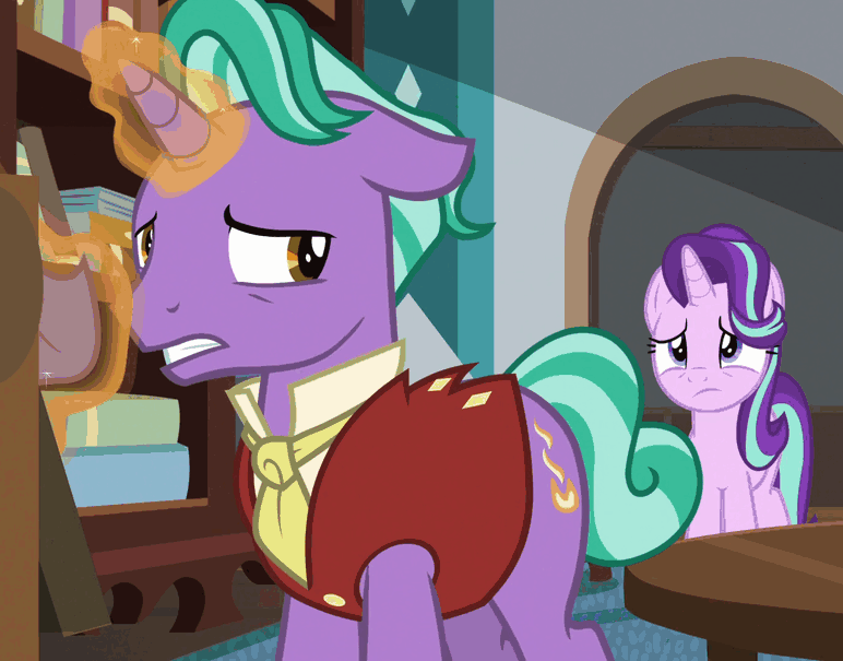 Size: 772x605 | Tagged: safe, screencap, character:firelight, character:starlight glimmer, species:pony, species:unicorn, episode:the parent map, g4, animated, crying, cute, firebetes, glimmerbetes, manly tears, sad, sadorable