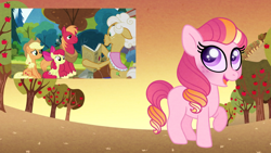 Size: 1280x720 | Tagged: safe, screencap, character:apple bloom, character:applejack, character:big mcintosh, character:goldie delicious, oc, oc:honeycrisp blossom, parent:big macintosh, parent:princess cadance, parents:cadmac, species:earth pony, species:pony, episode:the perfect pear, g4, my little pony: friendship is magic, analysis, blank flank, fake screencap, female, filly, freckles, offspring