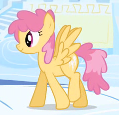 Size: 239x231 | Tagged: safe, screencap, character:dizzy twister, character:orange swirl, species:pegasus, species:pony, episode:sonic rainboom, g4, my little pony: friendship is magic, background pony, cloudsdale, cropped, female, mare, solo, spread wings, walking, wings