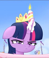 Size: 453x540 | Tagged: safe, screencap, character:twilight sparkle, character:twilight sparkle (alicorn), species:alicorn, species:pony, my little pony: the movie (2017), annoyed, candle, cropped, crown, female, floppy ears, jewelry, mare, regalia, solo, twilight is not amused, unamused