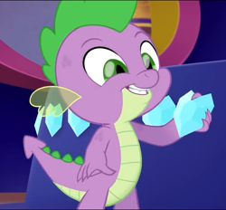 Size: 582x540 | Tagged: safe, screencap, character:spike, species:dragon, my little pony: the movie (2017), cropped, cute, gem, male, smiling, solo, spikabetes