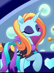 Size: 333x453 | Tagged: safe, screencap, character:sassy saddles, species:pony, species:unicorn, my little pony: the movie (2017), cropped, eyes closed, female, mare, smiling