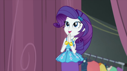 Size: 1280x720 | Tagged: safe, screencap, character:rarity, episode:rarity investigates: the case of the bedazzled boot, g4, my little pony:equestria girls, clothing, female, pencil skirt, skirt, smiling, solo