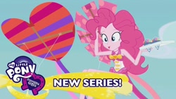 Size: 1280x720 | Tagged: safe, screencap, character:pinkie pie, episode:too hot to handle, g4, my little pony:equestria girls, clothing, equestria girls logo, food, geode of sugar bombs, ice cream, kite, shorts, youtube thumbnail