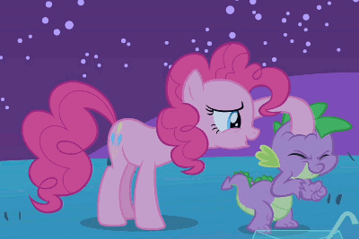 Size: 400x267 | Tagged: safe, screencap, character:pinkie pie, character:spike, species:dragon, species:earth pony, species:pony, episode:owl's well that ends well, g4, my little pony: friendship is magic, animated, cute, duo, female, gif, male, mare, night, noogie, spikabetes