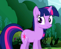 Size: 662x536 | Tagged: safe, screencap, character:twilight sparkle, character:twilight sparkle (unicorn), species:pony, species:unicorn, episode:magic duel, g4, my little pony: friendship is magic, cropped, female, looking back, mare, solo, surprised, weeping willow, wide eyes