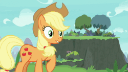 Size: 1280x720 | Tagged: safe, screencap, character:applejack, character:gallus, character:rainbow dash, species:earth pony, species:griffon, species:pegasus, species:pony, episode:non-compete clause, g4, my little pony: friendship is magic, animated, cliff, forest, screaming, sound, spread wings, stop, webm, wings