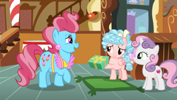 Size: 1600x900 | Tagged: safe, screencap, character:cozy glow, character:cup cake, character:sweetie belle, species:earth pony, species:pegasus, species:pony, species:unicorn, episode:marks for effort, g4, my little pony: friendship is magic, female, filly, sugarcube corner