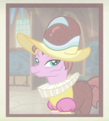 Size: 376x417 | Tagged: safe, screencap, species:earth pony, species:pony, episode:marks for effort, g4, my little pony: friendship is magic, chancellor puddinghead, clothing, cropped, female, hat, mare, ruff (clothing), solo
