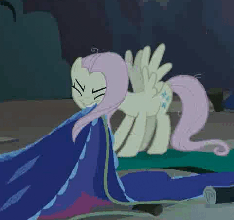Size: 481x453 | Tagged: safe, screencap, character:fluttershy, character:mean fluttershy, species:pegasus, species:pony, episode:the mean 6, g4, my little pony: friendship is magic, animated, behaving like a dog, biting, clone, cropped, cute, eyes closed, female, gritted teeth, mare, messy mane, party hard, shyabetes, spread wings, wings