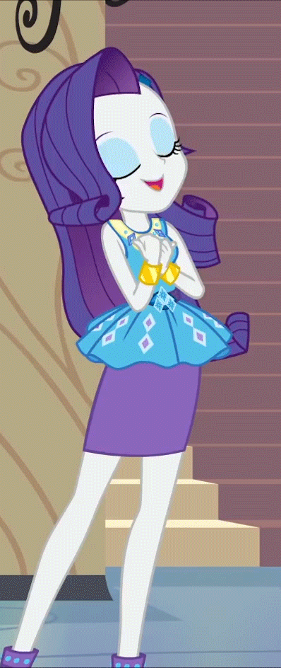 Size: 398x944 | Tagged: safe, screencap, character:rarity, episode:fluttershy's butterflies, g4, my little pony:equestria girls, animated, beautiful, clothing, cropped, cute, eyes closed, eyeshadow, gif, makeup, pencil skirt, raribetes, skirt, smiling, solo focus