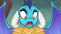 Size: 1280x720 | Tagged: safe, screencap, character:princess ember, species:dragon, episode:gauntlet of fire, g4, my little pony: friendship is magic, armor, dragoness, female, open mouth, solo, spread wings, wings