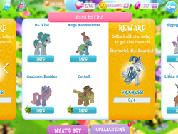 Size: 2048x1536 | Tagged: safe, gameloft, screencap, character:cattail, character:meadowbrook, character:ms. vine, character:star swirl the bearded, species:earth pony, species:pony, species:unicorn, cauldron bubbles, female, game, game screencap, male, mare, stallion