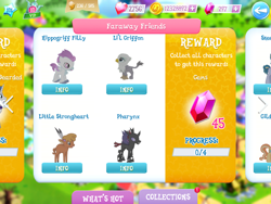 Size: 2048x1536 | Tagged: safe, gameloft, screencap, character:graff, character:li'l griffon, character:little strongheart, character:pharynx, character:sea poppy, species:buffalo, species:changeling, species:classical hippogriff, species:griffon, species:hippogriff, chickub, fledgeling, game, game screencap, sea poppy