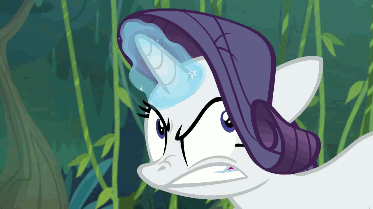 Size: 1280x720 | Tagged: safe, screencap, character:mean rarity, species:pony, species:unicorn, episode:the mean 6, g4, my little pony: friendship is magic, animated, clone, faec, glowing horn, greedity, magic, solo, yelling
