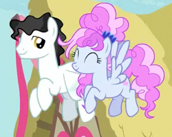 Size: 337x268 | Tagged: safe, screencap, character:cotton sky, character:starry eyes, species:pegasus, species:pony, episode:the break up break down, background pony, cropped, duo, eyes closed, female, flying, male, mare, shipping, smiling, stallion, starryskies, straight