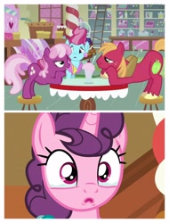 Size: 3106x4096 | Tagged: safe, screencap, character:big mcintosh, character:cheerilee, character:cup cake, character:sugar belle, species:earth pony, species:pony, species:unicorn, ship:cheerimac, episode:hearts and hooves day, episode:the break up break down, g4, my little pony: friendship is magic, crying, female, love poison, male, mare, shipping, stallion, straight, teary eyes